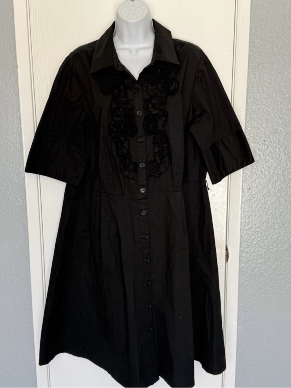 Lane Bryant Black Midi Button-Front Dress with Ruffle Trim